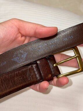 Dockers Brown Full Grain Leather Belt Solid Brass Buckle Size 38 95 Vintage Look